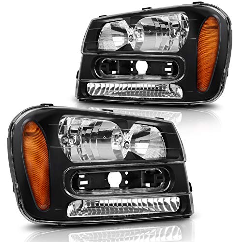 DWVO Compatible with 2002 2003 2004 2005 2006 2007 2008 2009 Chevy Trailblazer Headlight Assembly W/Full Width Grille Headlamp Replacement Amber Reflector (Not fit LT models)