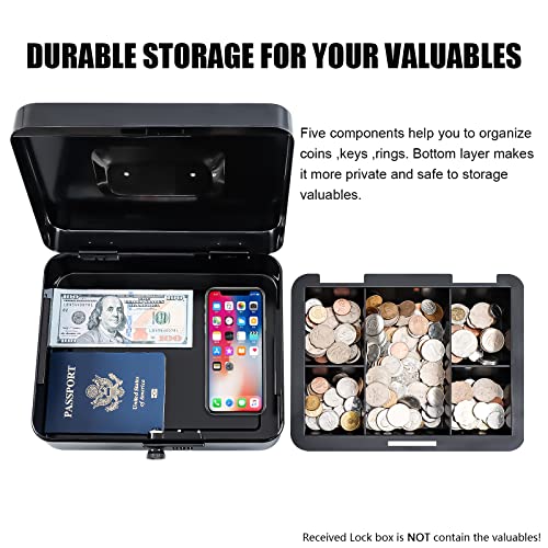 Image of KYODOLED Large Cash Box with Combination Lock Safe Metal Money Box with Money Tray for Security Lock Box 9.84 inchx 7.87 inchx 3.54 inch Black (Pack of 8)