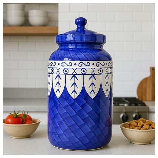Pure Source India Big Size Ceramic Pickle Jar Container, 10 Ltr, 1 Piece, Multicolored