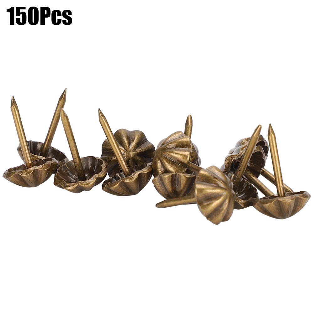 Antique, 150PCs Upholstery Nails Retro Glossy Pattern Sofa Tacks Furniture for Headboards Decor DIY Clothing Accessories Iron 11MM Thumb Tack Push Pins
