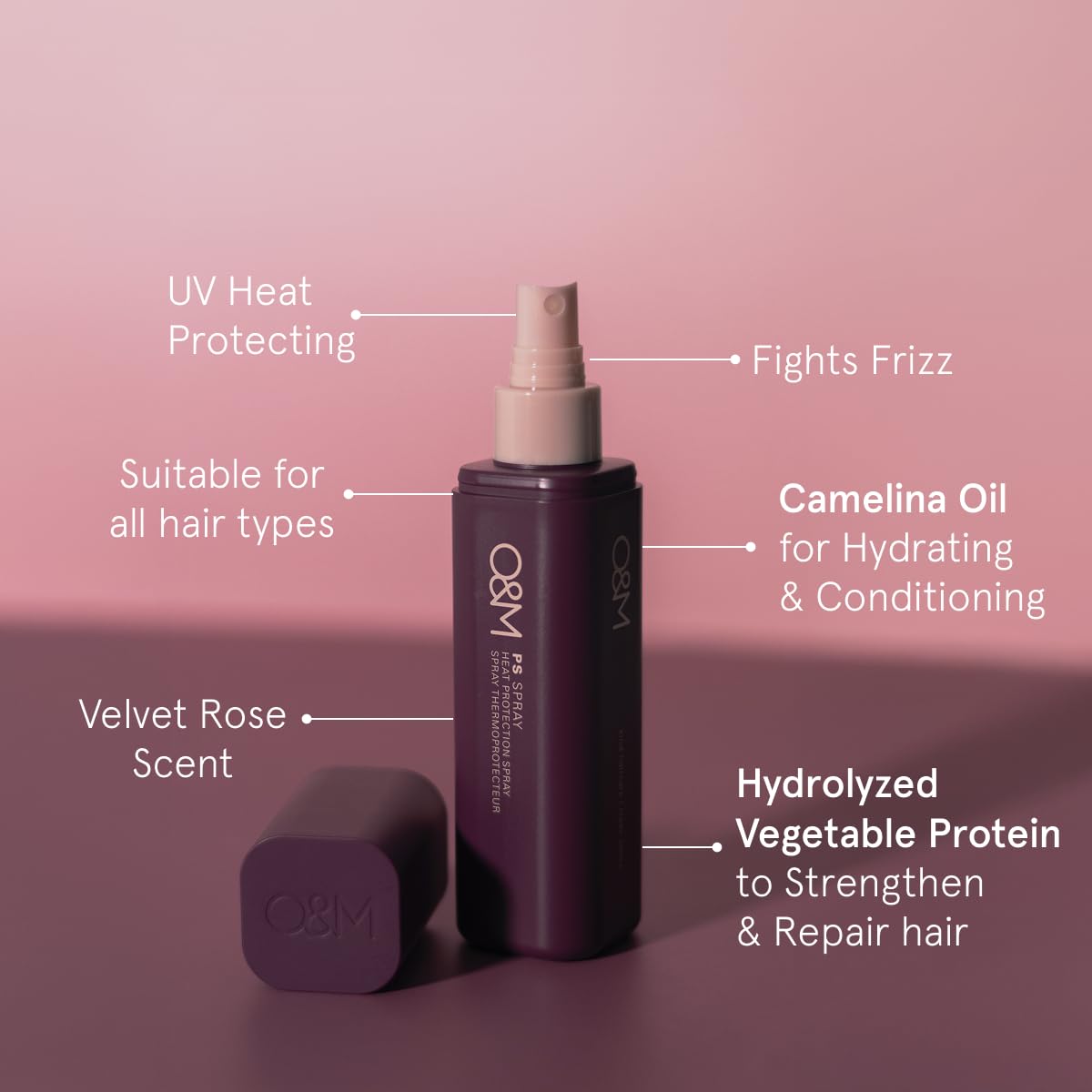 O&M PS Spray (150ml) – Hitzeschutz & UV-Schutz für alle Haartypen – Leichtes Pflegespray mit Camelina-Öl & Schwarzfichtenrinde – Vegan & tierversuchsfrei, ohne Sulfate & Silikone