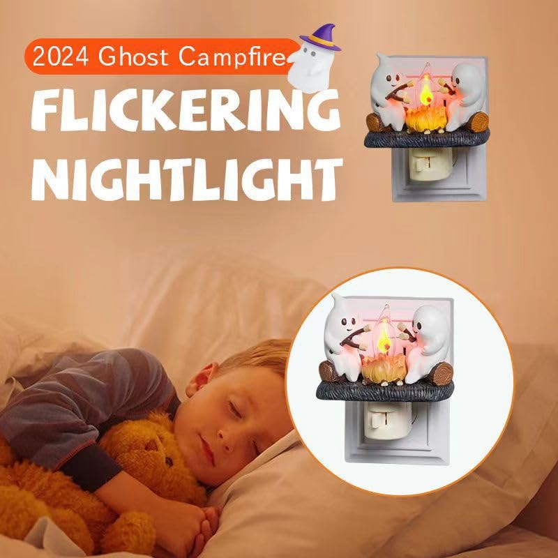 ByeBite Ghost Campfire Flickering Night Light, Ghosts Campfire Flicker Flame Halloween Nightlight, 3D LED Small Faux Campfire Night Light, Halloween NighGhost Campfire Flickering Night Light, White