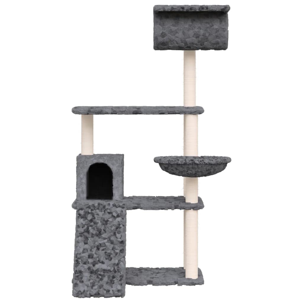 Arbre à chat à plusieurs niveaux avec échelle, plateformes et peluche douce, avec griffoirs en sisal et poteaux recouverts de sisal naturel