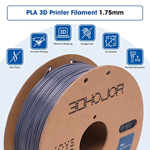 Image of 3DHoJor PLA Filament 1.75mm,3D Printing Filament,1kg*2 Cardboard Spool, Fit Most FDM 3D Printer,Dimensional Accuracy + /- 0.03 mm,Vacuum Packaging-2Pack Grey