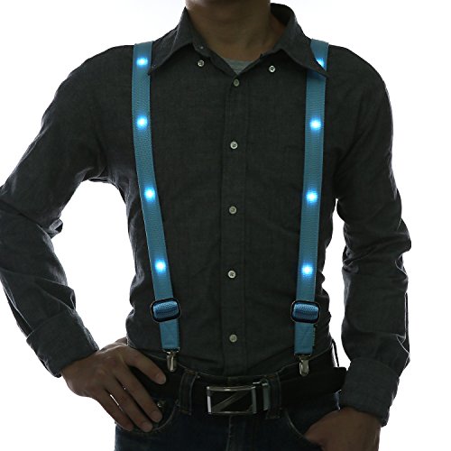 Party Supplies,Glowseen Light up Glowing Clip on Adjustable Suspenders for Party Costume-Blue