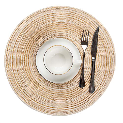 Topotdor Round Placemats Heat-Resistant Stain Resistant Anti-Skid Washable Polyproplene Table Mats Placemats (Set of 6, Ivory)