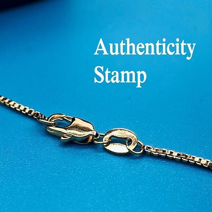14K Real Yellow/White Gold Solid Box Link Chain Necklace with Lobster Claw Clasp, Jewelry Gift for Women or Men3