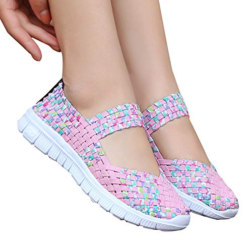 Percetey Damen Geflochtene Leichte Elastische Gemütlich Slip-on Schuhe Loafers Turnschuhe Draussen Wanderschuhe Sport Wasser Schuhe,Atmungsaktive Mesh-Schuhe Für den Sommer