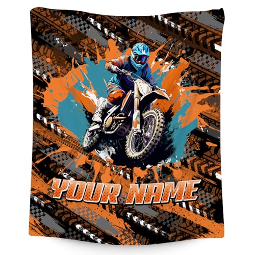 Boys Blankets Personalized Motorcycle Blanket Gifts - 4 Sizes Cozy Soft Dirt Bike Throw for Teens