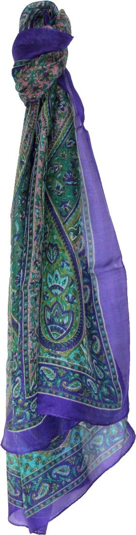 Large Teal Blue Silk Scarf Wrap Yoga Meditation 100% Soft Paisley Printed Boho nyc Bohemian Yoga Long Scarf Indian Ethnic Lightweight for Women 4834