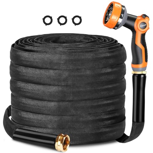 Image of Garden Hose 25FT, Flexible Water Hose with Nozzle Non-Expanding Camper Hose Fabric-covered Garden Hose - Burst-Resistant, Kink-Free, High-Pressure Use for Lawns, Gardens, and Outdoor Cleaning