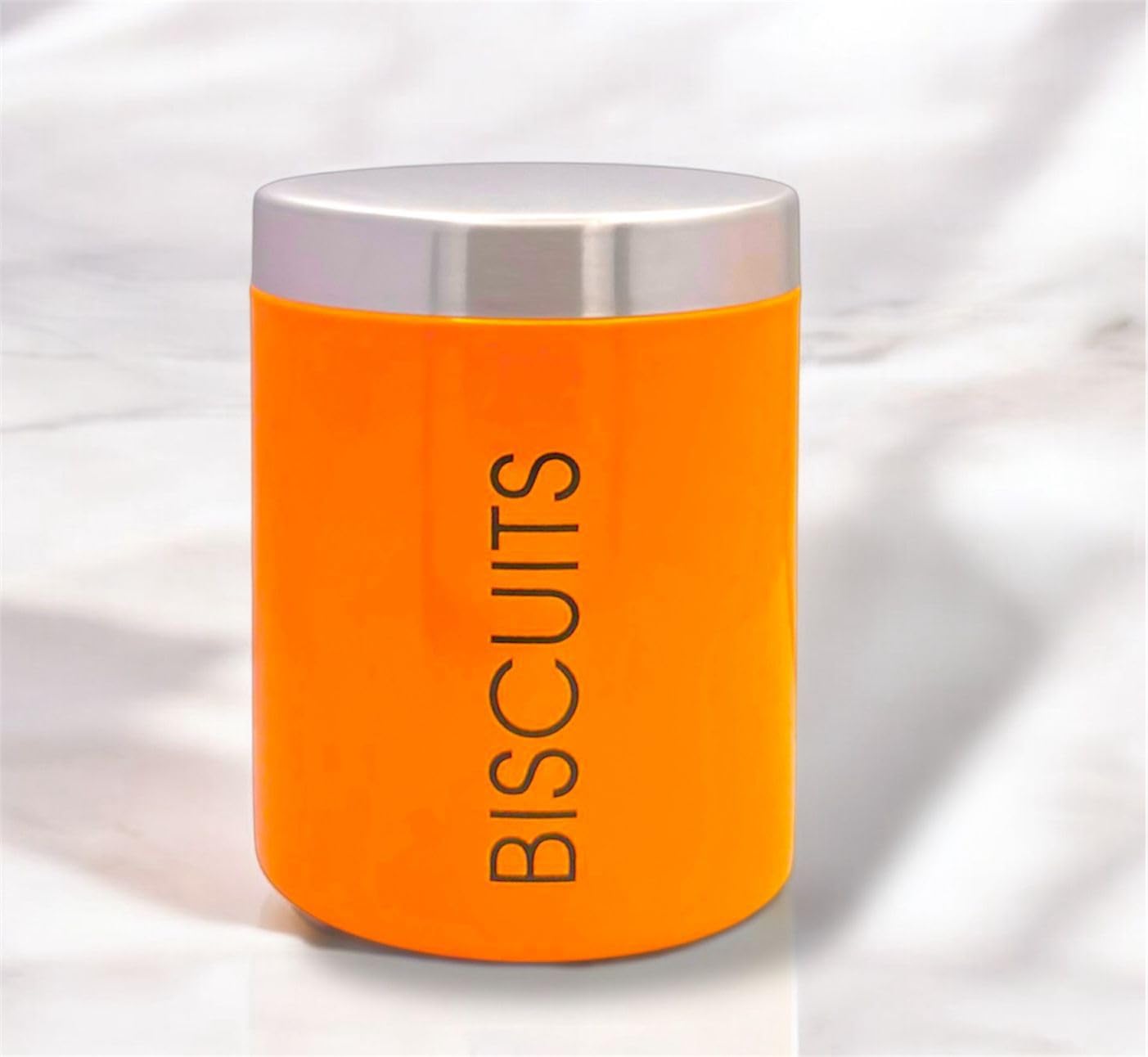 Nobel Biscuits Storage Canisters with Rubber Seal Stainless Steel Lids - Round Shape - Orange