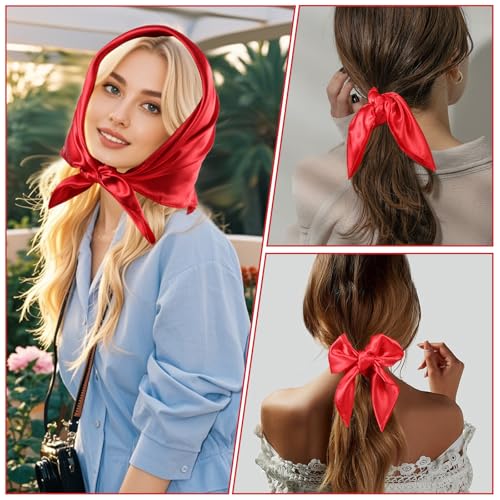 4Pcs 23.6 Inches Silk Feeling Scarf Satin Head Scarves for Women, Breathable Fashion Square Neck Scarf for Handbags4