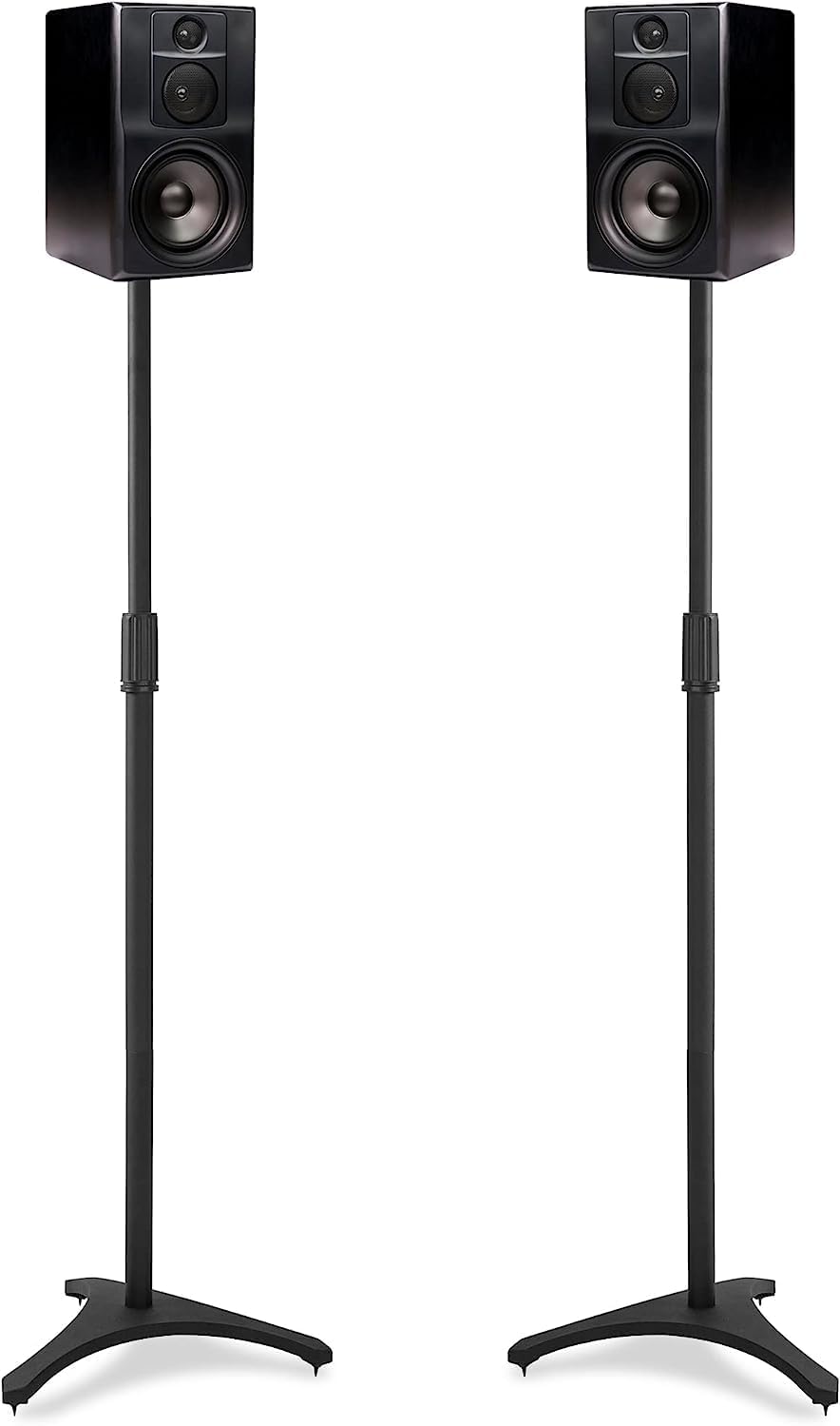 BQKOZFIN 1 Pair Height Adjustable Triangle Speaker Stands - Compatible for Satellite & Small Bookshelf Speakers, 3.6KG Capacity Each