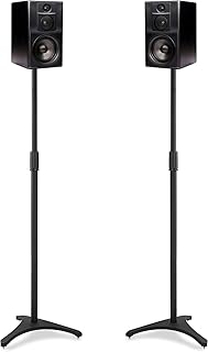 BQKOZFIN 1 Pair Floor Speaker Stands, Height Adjustable Bookshelf Speaker Stand, Metal Triangle Studio Monitor Speaker Stand, Compatible for Satellite Speakers & Small Bookshelf Speakers, Black