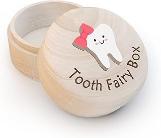Tooth Fairy Box for Kids, Special Tooth Wooden Box and 3D Tooth, Stores Lost Teeth for Boy Girl Child, Dropped Tooth Keepsake Storage Box to Place Under Pillow, Teeth Container Box-Bow Tie