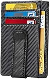 Beartwo RFID Blocking Minimalist Genuine Leather Money Clip Wallet Slim Front Pocket Wallet Credit Card Holder with ID Window