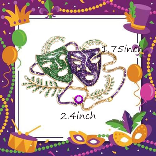 Image of Mardi Gras Brooches Pin for Women Girls Rhinestone Mask Fleur De Lis Brooch Glitter Jester Pins Fat Tuesday Carnial Parade Holiday Brooches Jewelry