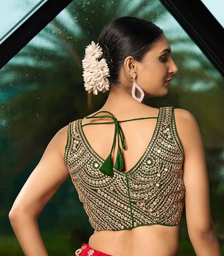 Image of Pujia Mills Fancy Women's foil Mirror and Thread Zari Work Sweetheart Neck Silk Sleeveless Blouse (PC Bindi Foil Parent)