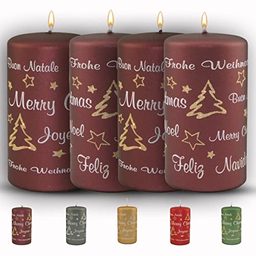 WikaKerzen Weihnachtskerze für Adventskranz - 4er Set 13x7cm - Merry...