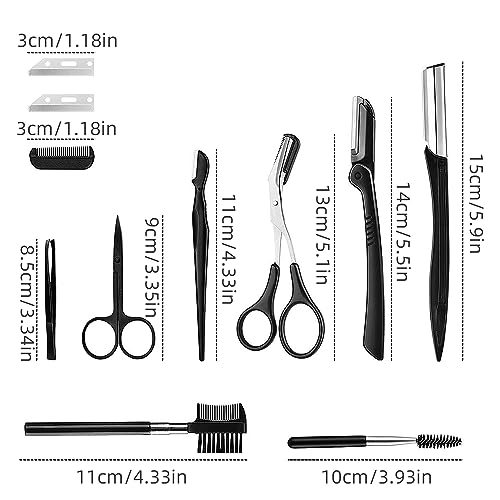 MOSTFUN 11Pcs Eyebrow Scissors Set, Eyebrow Trimming Kit with Razor, Brush, Trimmer, Shaver, Tweezers, Comb for Women & Men - Image 2