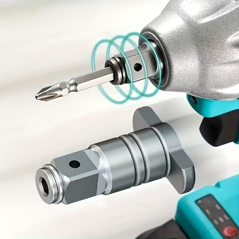 Image of Cordless Impact Wrench Square Drive Adapter | 1 /2 Inch (12.7mm) to 1 /4 Inch (6.35mm) Hex Dual Use T-Shaft | Alloy Steel Right Angle Drill Attachment for Tight Spaces