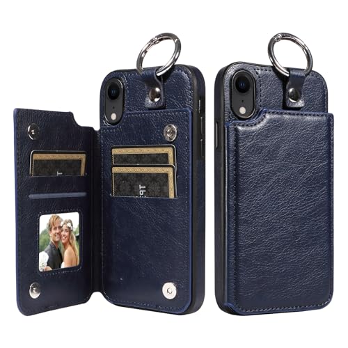Étui en cuir PU iPhone XR bleu nuit chic avec double fermoir de sécurité premium