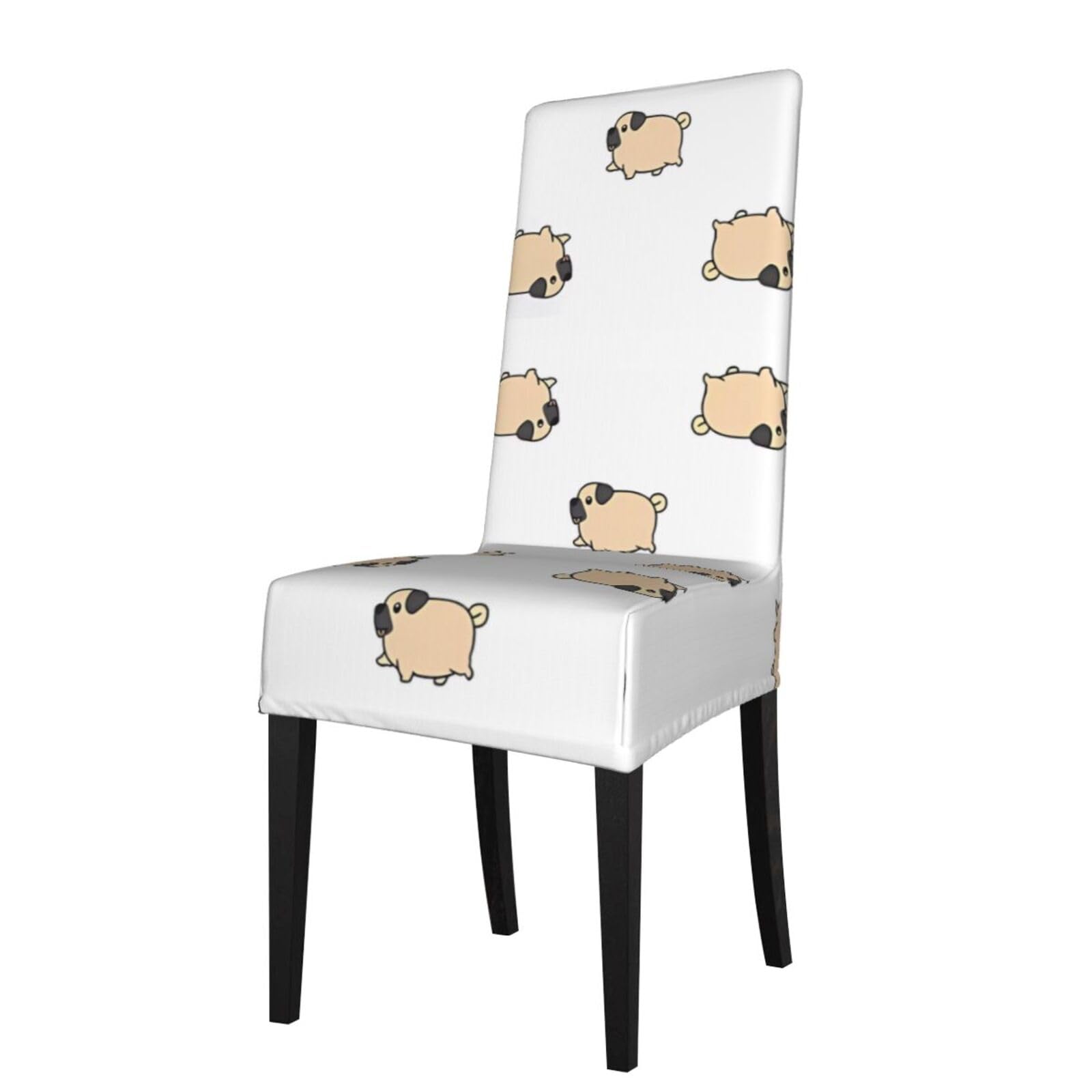 YYHWHJDE Pug Prints Dining Chair Throw Covers – Stretchy & Wrinkle-Resistant Protector for Most Kitchen Chairs – Quick Refresh for Old Furniture
