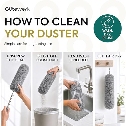 Image of Extendable Feather Duster, Microfiber Duster, Ceiling Fan Duster, Feather Dusters for Cleaning, Dust Cleaner, Cobweb Duster - Electrostatic Bendable Head - up to 100 Inch