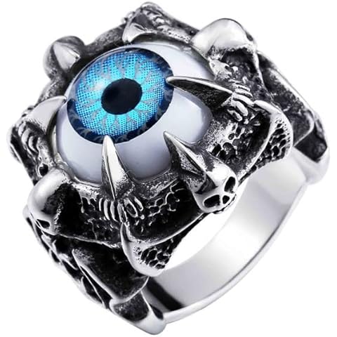 Skeleton Head Demon Eye Stainless Steel Ring Size 7-15 Intricate Blue Eye Ring: A Statement Piece in Silver, Ideal for Fashion Enthusiasts Embracing Unconventional and Unique Styles | Birthday Gift