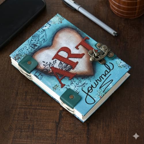 Image of Handmade Recycled Paper Journal Diary with Lock (5x7 Inches) | Artistic Hardcover Notebook | Eco-Friendly Secret Diary for Women & Men