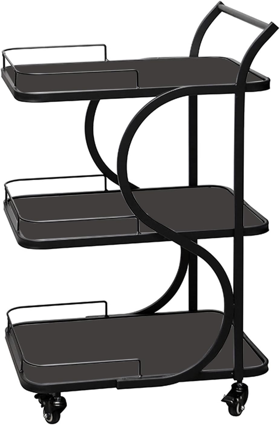 FURNIFOX Nestiung Tables for Serving 3 Tier Kitchen Coffee Cart On Wheels,Rolling Trolley Cart for Tea Wine Drink Hotel, Restaurant, Home, Home Bar, Kitchen Cart with Storage (Full Black)