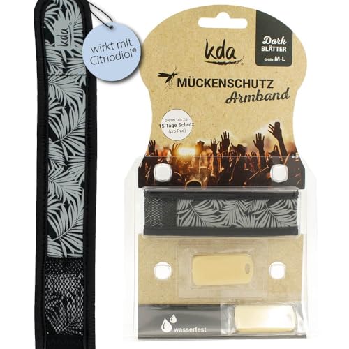 kda Mückenschutzarmbänder für Erwachsene Dark Edition - Sicherer Mückenschutz - Karo & Blätter Design - Nylon (Blätter)