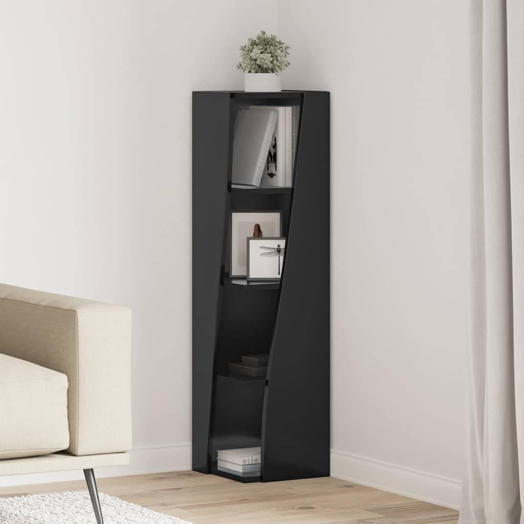 Armario esquinero negro 27,5 x 27 x 102 cm madera 4 compartimentos