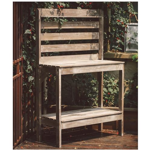 Banco para macetas resistente a la intemperie para exteriores, mesa de trabajo de jardín de 61 pulgadas para uso en todo tipo de clima, mesa de maceta marrón para jardinería y cuidado de plantas