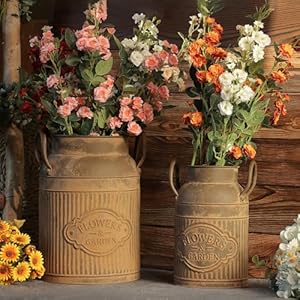   2-Pcs-Rustic-Galvanized-Vase-Tin-Milk-Can-Decorative-Farmhouse-Pitcher-Vase-for-Home-Decor-Country-Vase-Jug-Metal-Flower-Bucket-for-Artificial-Flowers-Table-Centerpieces-Rusty