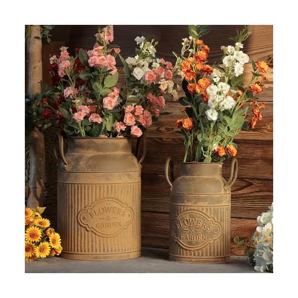   2-Pcs-Rustic-Galvanized-Vase-Tin-Milk-Can-Decorative-Farmhouse-Pitcher-Vase-for-Home-Decor-Country-Vase-Jug-Metal-Flower-Bucket-for-Artificial-Flowers-Table-Centerpieces-Rusty