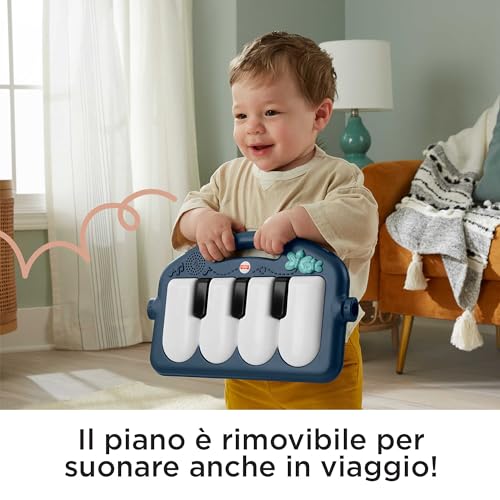 Fisher-Price - Palestrina Baby Piano 4 in 1, tappetino con pianoforte musicale e giocattoli per il gioco distesi sul pancino, cerbiatto blu [esclusiva Amazon], giocattolo per bambini 0+ Mesi, HKX37 - 5