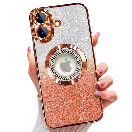 Image of Misscase for iPhone 17 Magnetic Glitter Case Compatible with MagSafe,Full Protection Slim Shockproof Anti-Scratch Case with Camera Lens Protector Plating Bling Dust-Proof Net for Women Orange