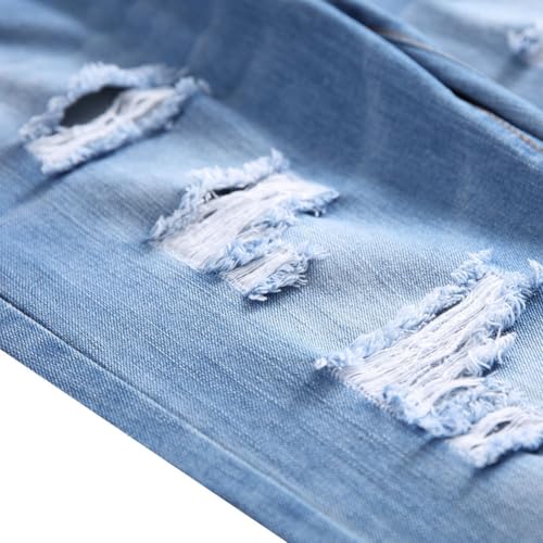 Mens Jeans Slim Fit Straight Leg Stretchy Trendy Summer Light Wash Skinny Ripped Jeans3