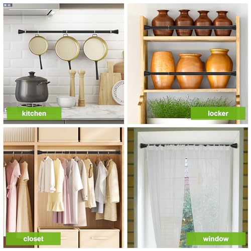 Image of Tension Curtain Rod 2 Pack Small Tension Rods 16 to 26 Inch Black Tension Rod Adjustable Curtain Rod No Drilling Spring Tension Rod Expandable Pressure Tension rods for Closet,Kitchen