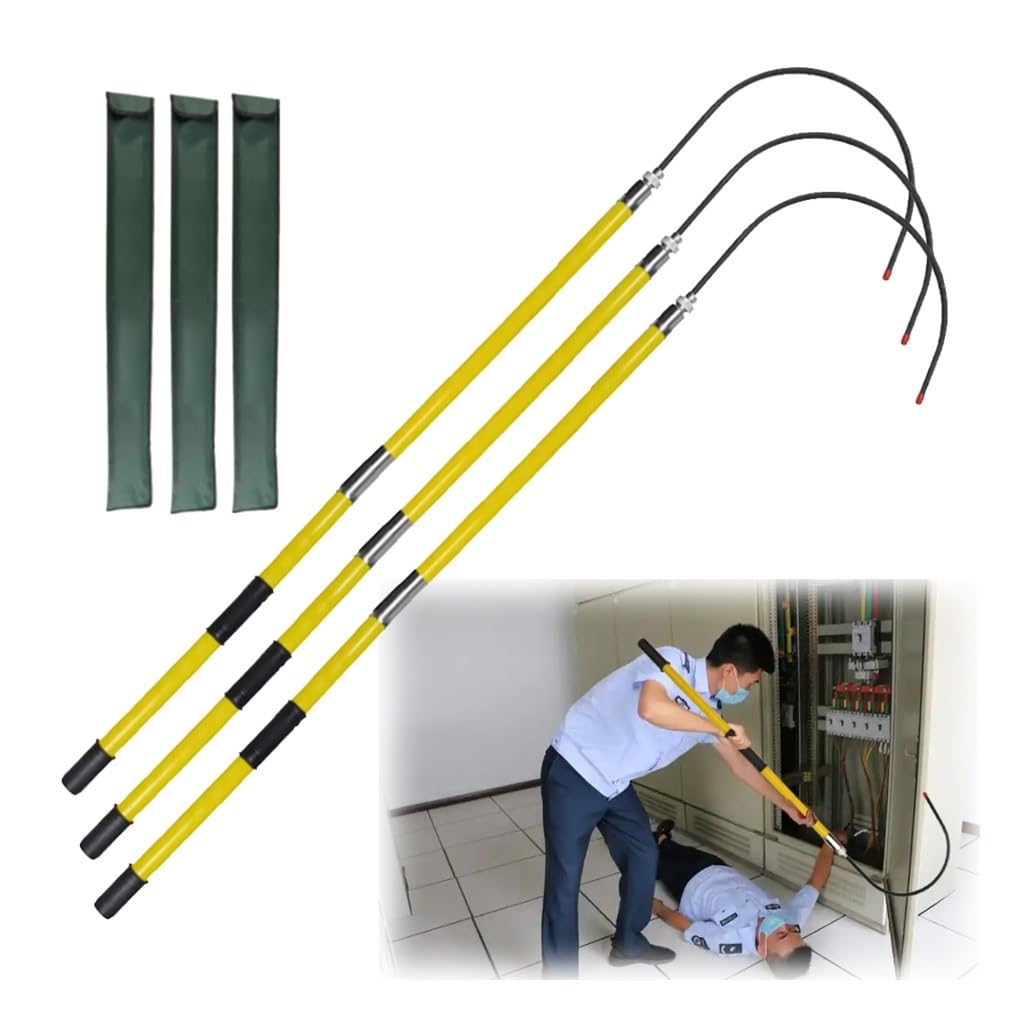 Mshgsku 3Pcs High Voltage Insulated Rescue Hook Set - Yellow Detachable Anti-Electrocution Safety Hooks For Electrical Emergencies At Home & Factory (2.0M/6.6Ft)