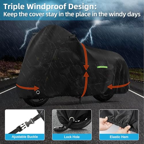 Image of Motorcycle Cover Waterproof for Indian Chief Dark Horse /Chief Bobber /Super Chief Limited, Heavy Duty Outdoor Sun UV Rain Dust All Weather Protection Motorbike Cover with Soft Cotton Lining & Lock Hole