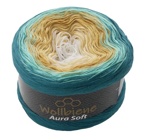 Wollbiene Aura Soft Farbverlaufsgarn 250g - 1000m - 4 Fädig gefacht Bobbel Strickwolle Häkeln Bobbel Wolle Farbverlauf Strickwolle Mehrfarbig (710 petrol harmony)