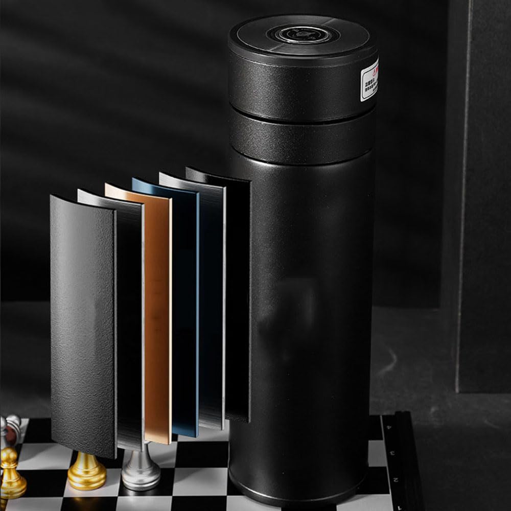 Termo Botella Termica Vaso Termico 500mL Vaso Café Taza de Viaje Inoxidable Antigoteo White Black con Hebilla de Bloqueo, con Desagüe para Té, Apertura de Tapa con Un Solo Clic,White
