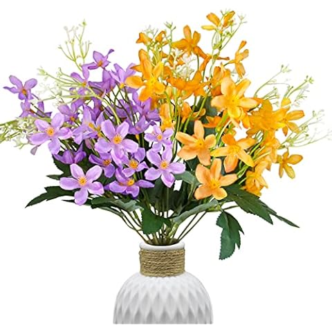 FONBAY 2 Pcs Artificial Orchid Flowers Faux Silk Flowers Turquoise Orchid Stems Plants for Home Wedding Party Décor(Purple+Orange) Cover