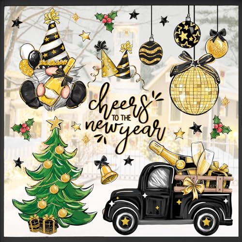 Mfault-137-PCS-2025-New-Year-Christmas-Window-Clings-4-Sheets-Xmas-Tree-Gnome-Truck-Black-Gold-Wall-Stickers-Decal-Decorations-Celebration-Ornaments-Living-Room-Home-Kitchen-Decor-Holiday-Gifts Mfault 137 PCS 2025 New Year Christmas Window Clings 4 Sheets Xmas Tree Gnome Truck Black Gold Wall Stickers Decal Decorations Celebration Ornaments Living Room Home Kitchen Decor Holiday Gifts