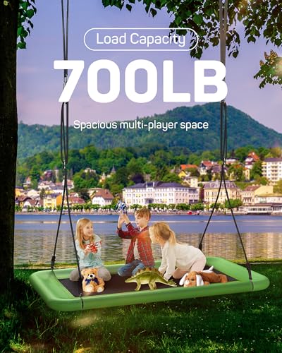 Image of Everyfun Tree Swing for Kids and Adults, 60 inch Waterproof Rectangle Platform Swing, 700lbs Heavy Duty with Adjustable Straps, Green