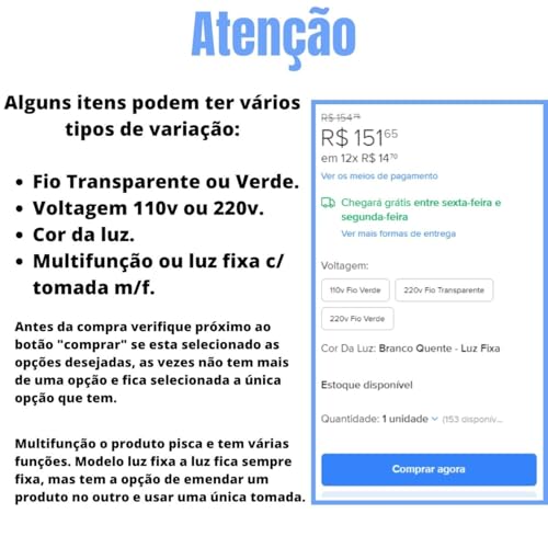 Cordão Led Luz 100 Bolinhas Multifunção 8m Quente Frio ou Colorido Tomada (Branco Quente - 127v)