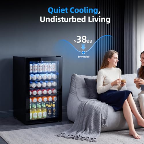 Image of Antarctic Star Mini Fridge 130 Can Beverage Refrigerator Cooler with Glass Door,Adjustable Shelves & Digital Temperature for Soda Beer or wine fridge for Home, Office Bar 3.1cu.ft